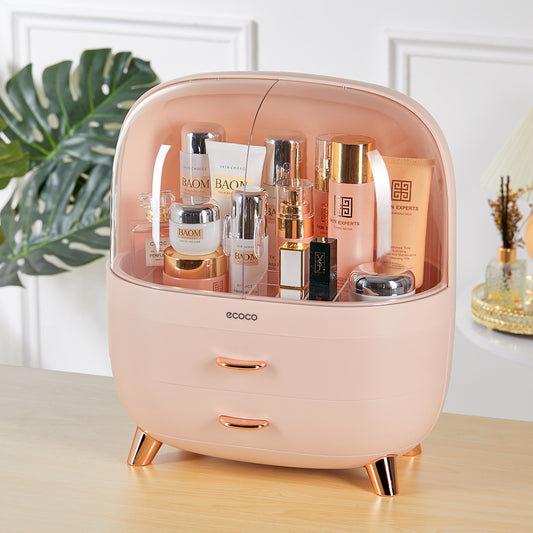 Stylish Large Pink Transparent Makeup Organizer with Drawers