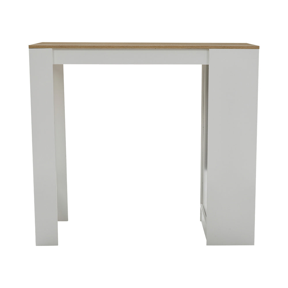 White Wooden Bar Table with Open Shelves,Natural Table Top