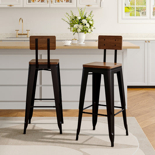 Two Metal Backrest Breakfast Bar Stools Black