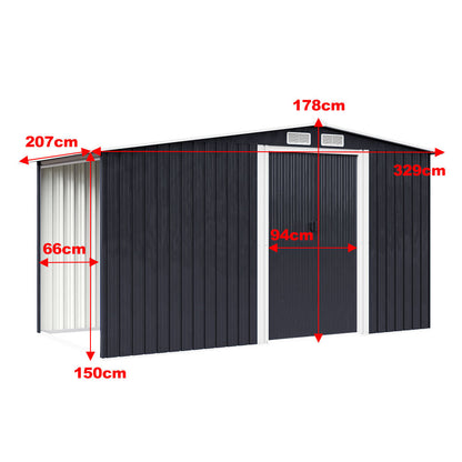 8ft x 6ft Metal Garden Tools Shed With Firewood Log Storage,Dark Grey