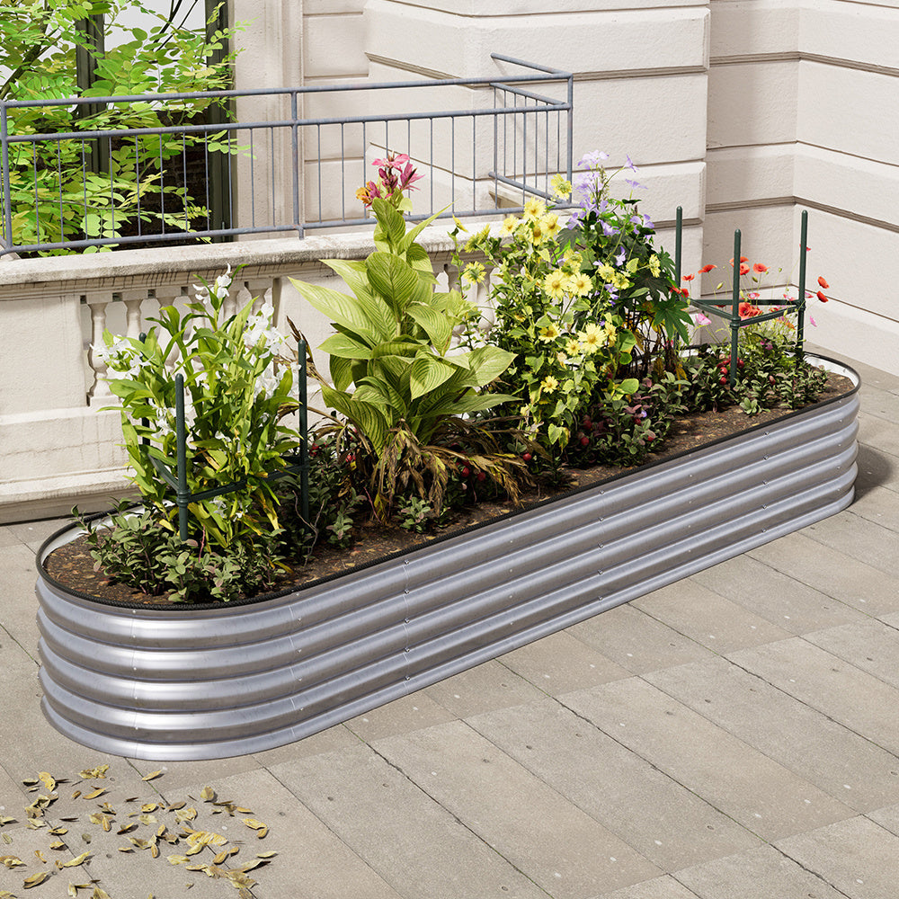 Silver 320cm Oval Shaped Galvanized Steel Raised Garden Bed