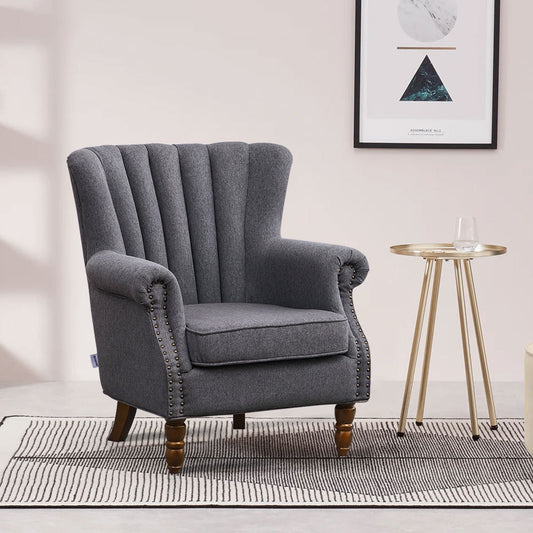 Armchair with Linen Upholstery and Rubberwood Legs