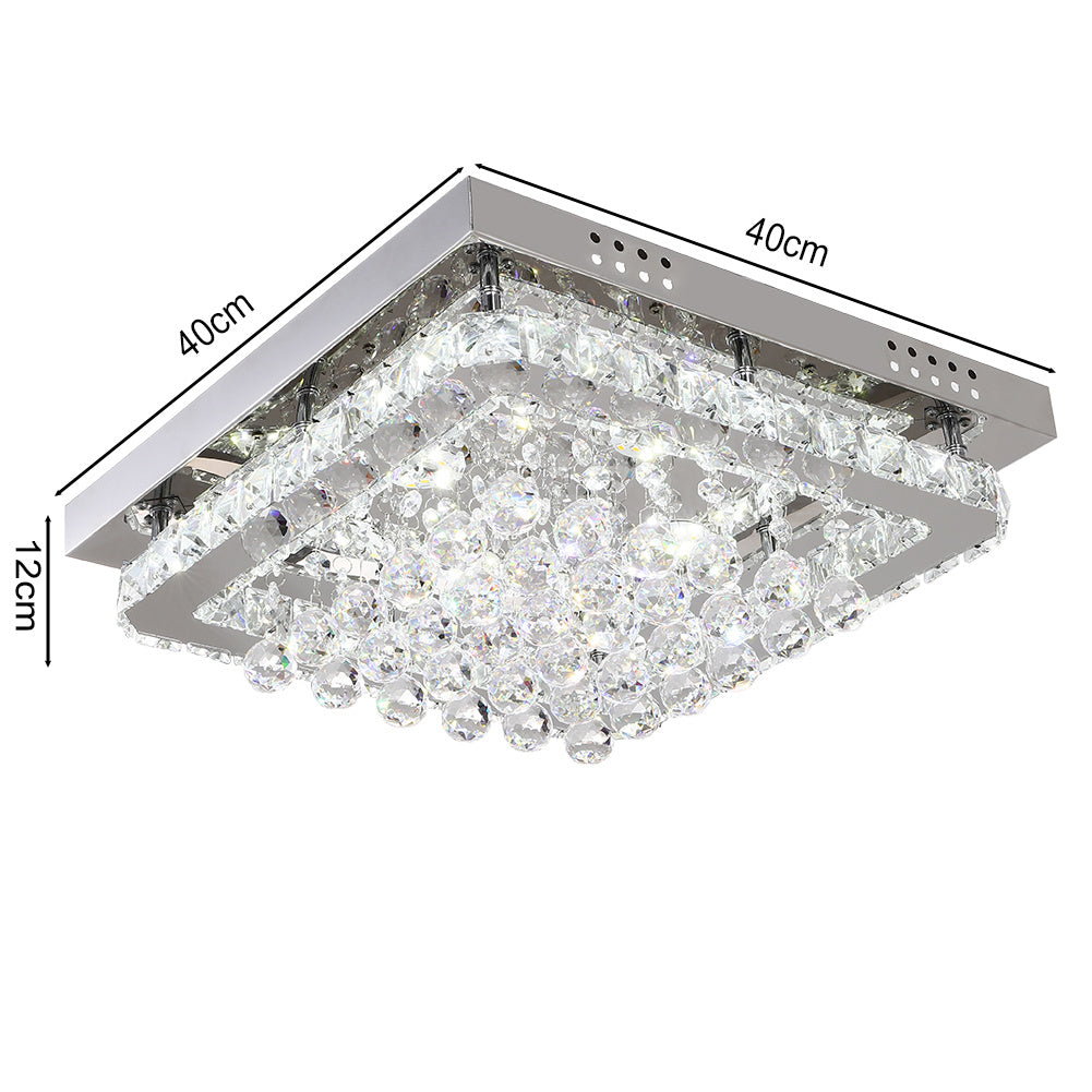 40CM Square LED Crystal Chandelier Pendant Ceiling Light, Cool White