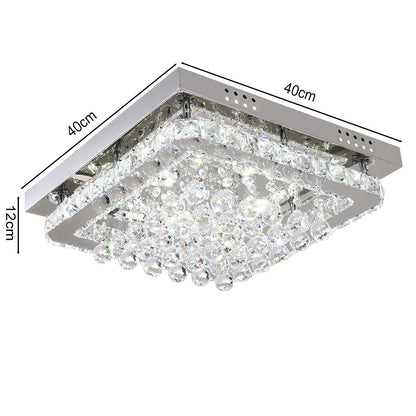 40CM Square LED Crystal Chandelier Pendant Ceiling Light, Cool White