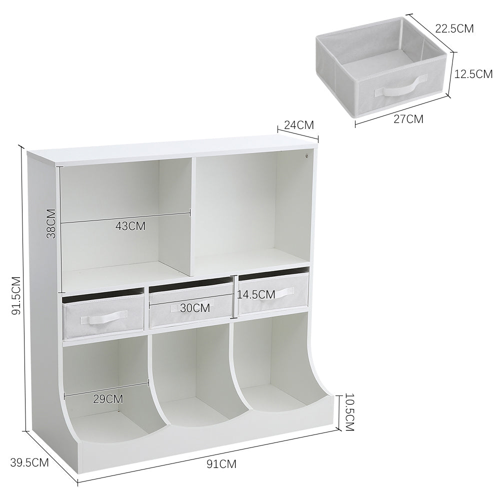 3-Tier Open 5 compartments and 3 draws  Style Toy and Book Storage Cabinet