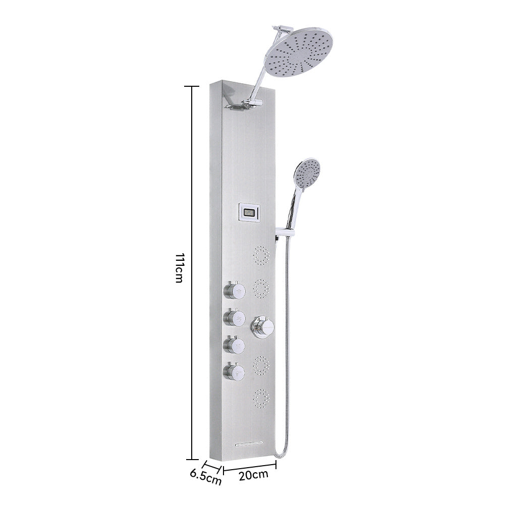 Silver Adjustable Shower Panel with Body Massage Jets