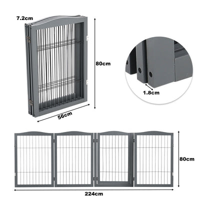 Grey 224cm 4 Panel Wooden Folding Pet Playpen