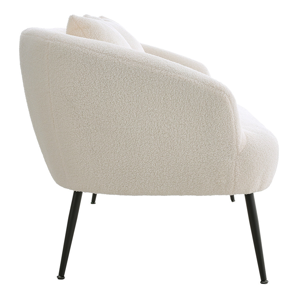 White Teddy Fabric Loveseat with Metal Legs