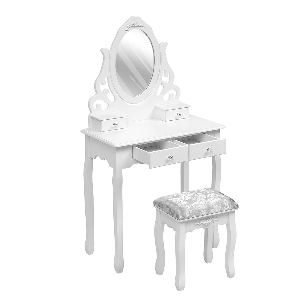 White Bedroom Makeup Vanity Desk with Mirror and Stool