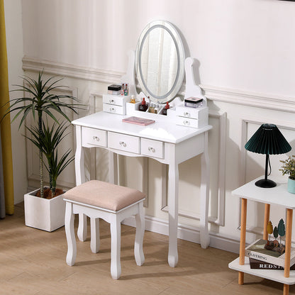 White Lighted Makeup Vanity Desk with Mirror and Stool