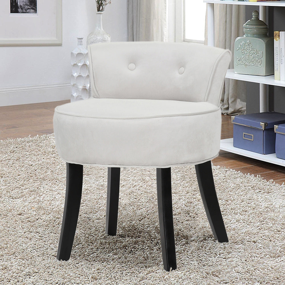 Velvet Vanity Stool Soft Seat Low Back with Black Wooden Legs