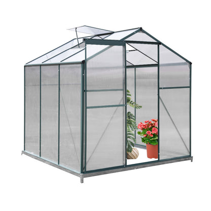 6ft x 6ft Garden Greenhouse Aluminium Polycarbonate Green Plant Housing With Vents