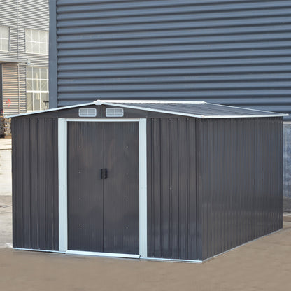 10' x 8' ft Steel Garden Storage Shed with Gabled Roof Top,Black