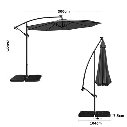 3M Large Garden Hanging LED Parasol Cantilever Sun Shade Banana Umbrella with Petal Base, Dark Grey