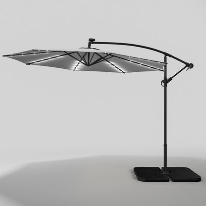 3M Large Garden Hanging LED Parasol Cantilever Sun Shade Banana Umbrella with Petal Base, Light Grey