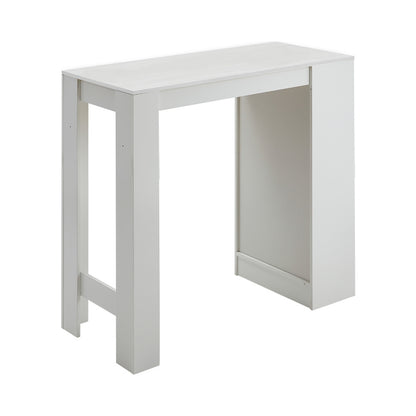 White Wooden Bar Table with Open Shelves White Table Top