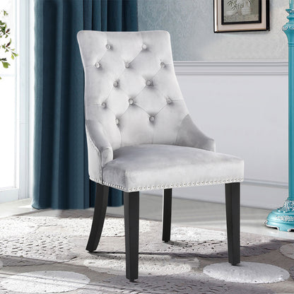 Set of 2 Tufted Velvet Buttoned Dining Chair, Light Grey