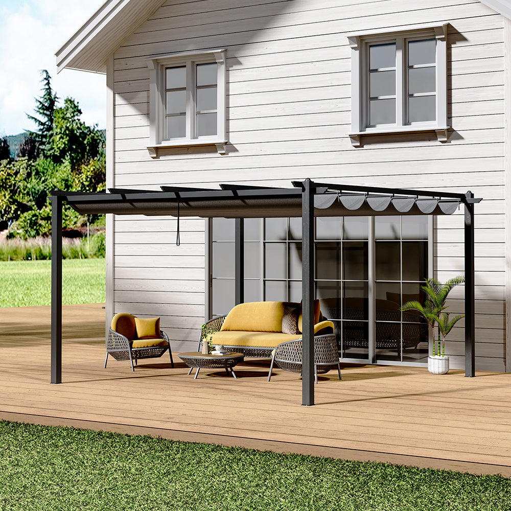 4x4M Black Outdoor Aluminum Patio Pergola with Charcoal Grey Canopy