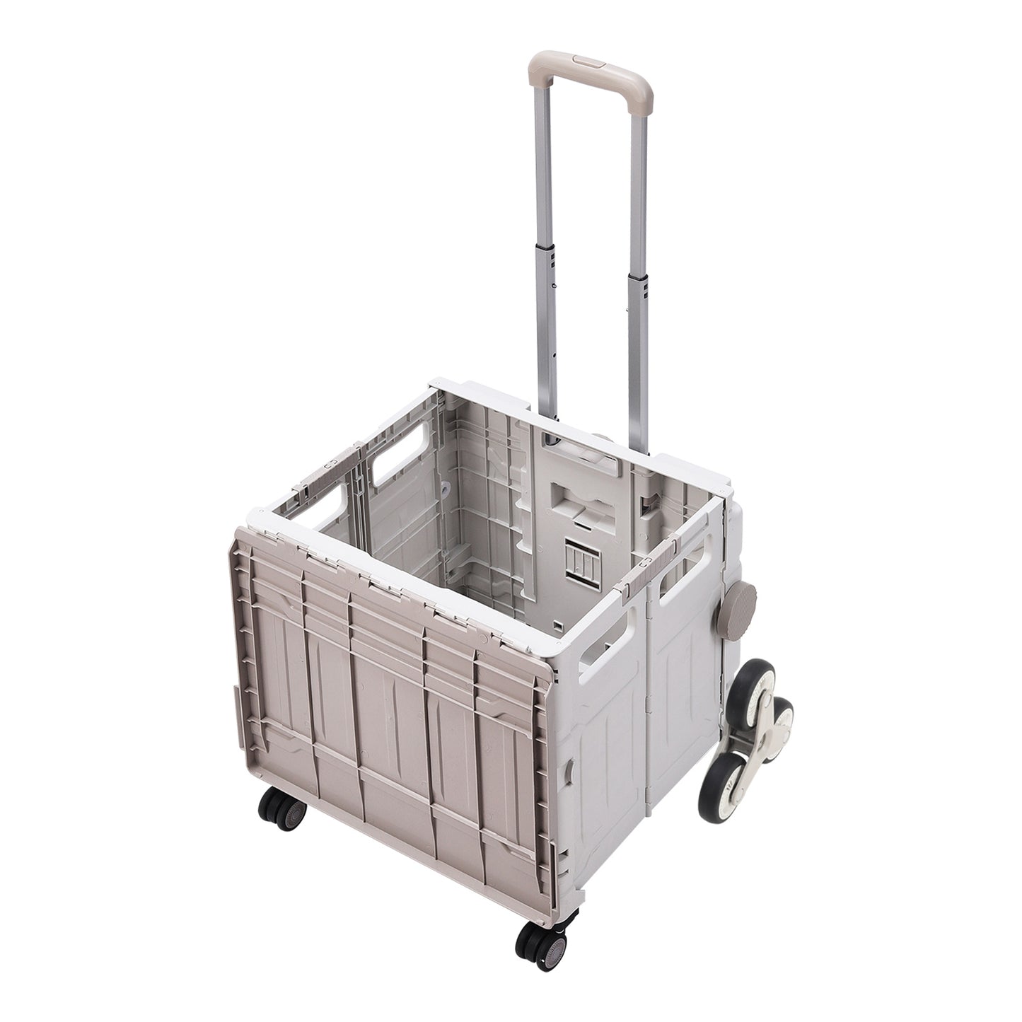 White 50L Collapsible Rolling Utility Crate Shopping Cart with 8 Wheels
