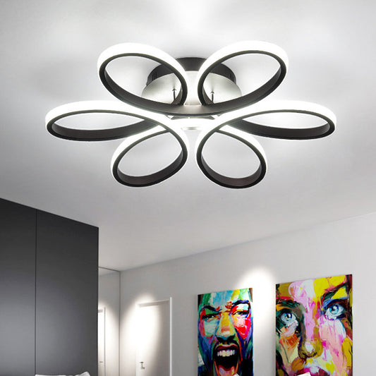 Modern Acrylic Petal LED Chandelier Ceiling Light Black 74CM Cool White