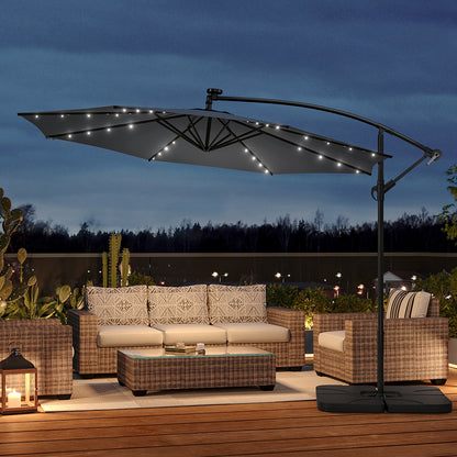 3M Large Garden Hanging LED Parasol Cantilever Sun Shade Banana Umbrella with Petal Base, Dark Grey