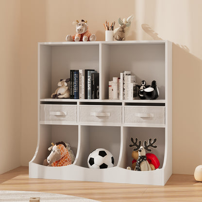 3-Tier Open 5 compartments and 3 draws  Style Toy and Book Storage Cabinet