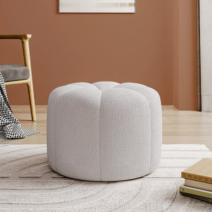 Round Shape Teddy Fabric Footstool White