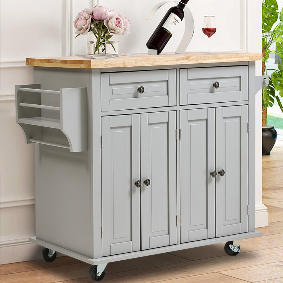 Rolling Wooden Kitchen Island Cart with Storage Cabinet