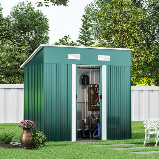 4ft x 6ft Metal Garden Shed Outdoor Tool shed Dark Green