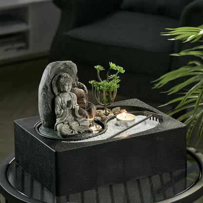 Buddha Zen Tabletop Fountain with LED Lights and Succulents