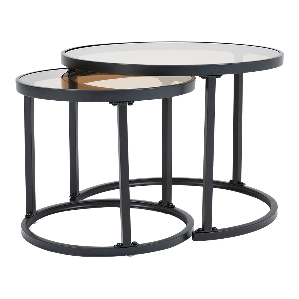 Set of 2 Black Glass Round Nesting Coffee Table