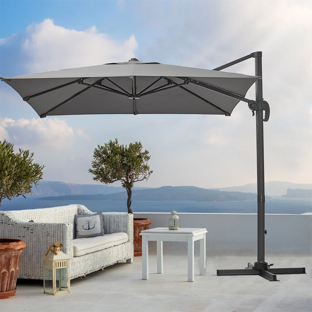 2.5M Dark Grey Garden Roma Tilting Aluminium Cantilever Parasol With Cross Base