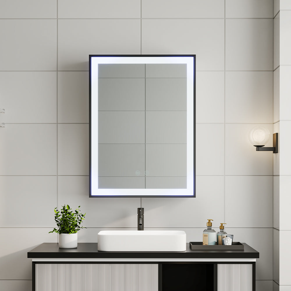 Single Door Fog Free Black Edge LED Bathroom Mirror Cabinet