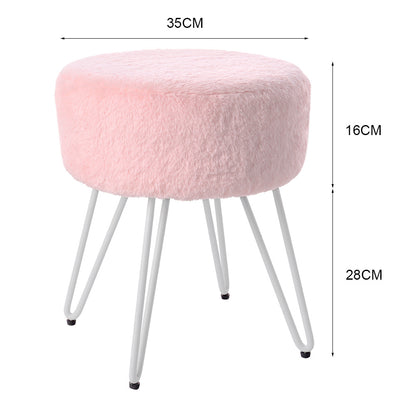 35CM Round Fluffy Velvet Dressing Table Stool Wire Legs Pink