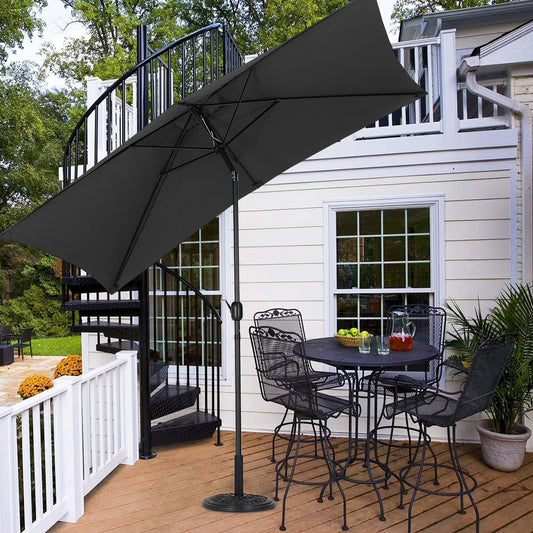 2x3M Parasol Umbrella Patio Sun Shade Crank Tilt with Round Resin Base, Black