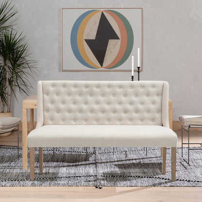 Beige Upholstered Tufted Sofa