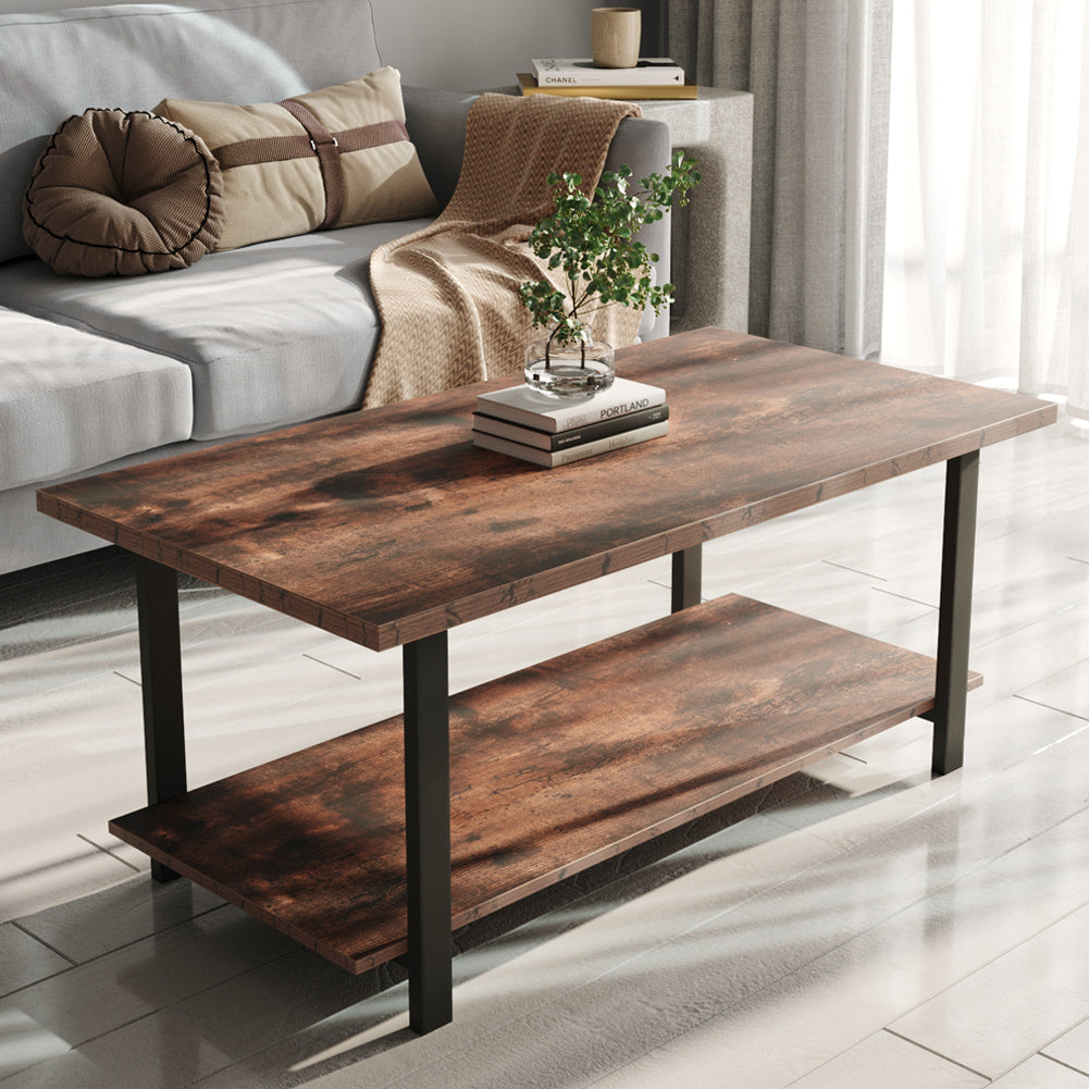 Brown  107cm Rustic Coffee Table with Storage Shelf