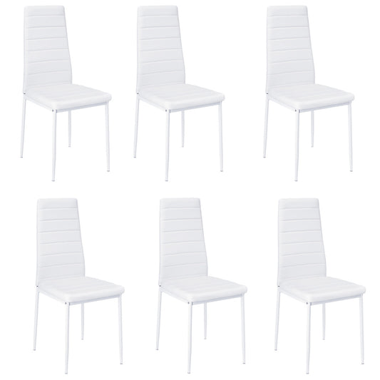 Set of 6 PU Leather Padded Seat Metal Legs Dining Chair White