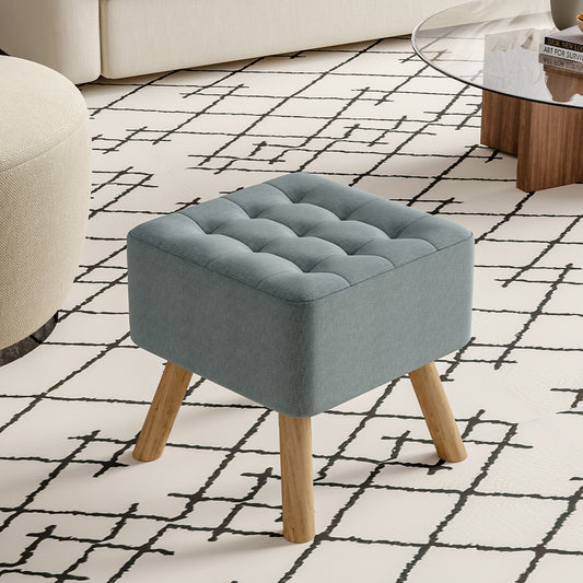 Grey Linen Fabric Padded Wooden Leg Footstool