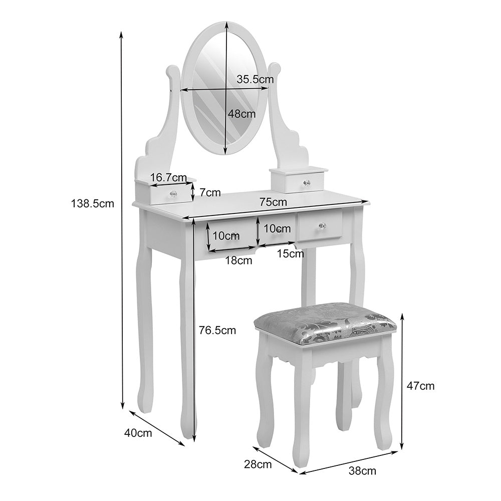 White 75cm Makeup Vanity Desk with Mirror and Stool