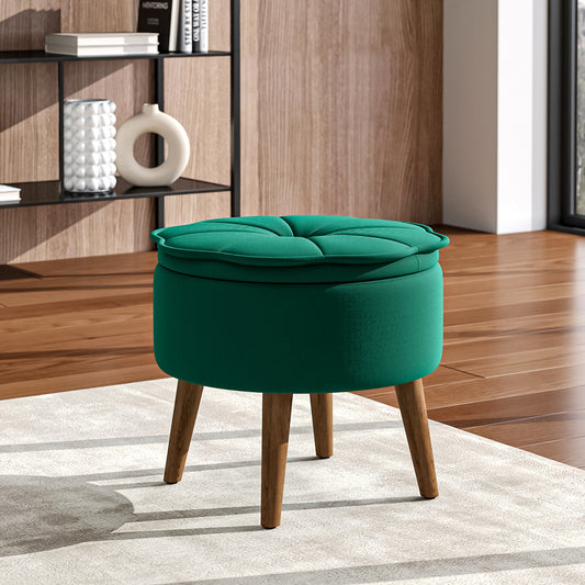 Green Modern Round Petal Velvet Storage Ottoman