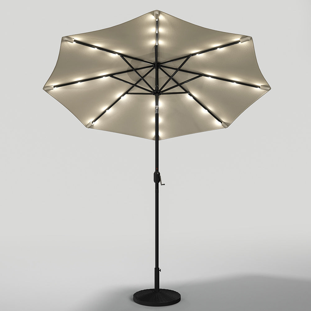 3M Large Garden LED Parasol Outdoor Beach Umbrella with Light Sun Shade Crank Tilt with 14KG Round Base, Beige