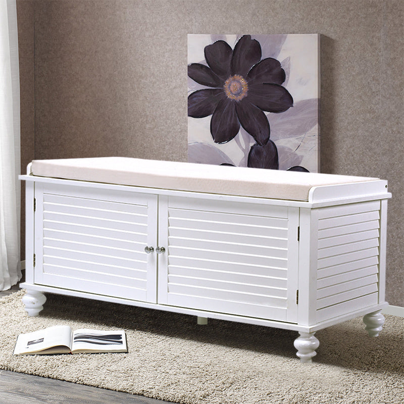 White Shutter Door Shoe Cabinet Storage Bench