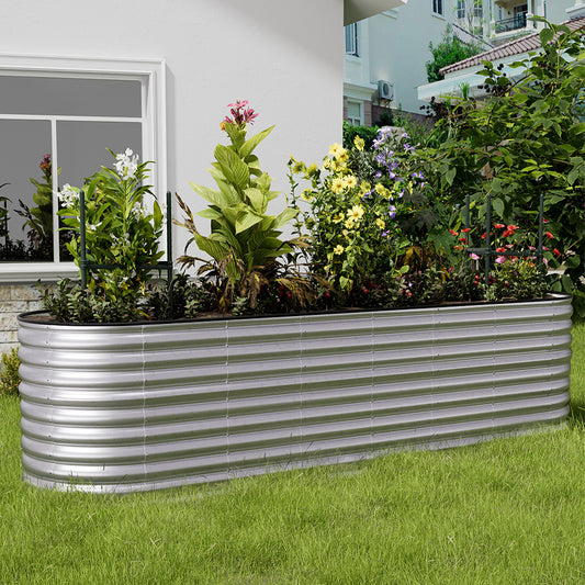 320cm Silver Oval Shaped Galvanized Steel Raised Garden Bed