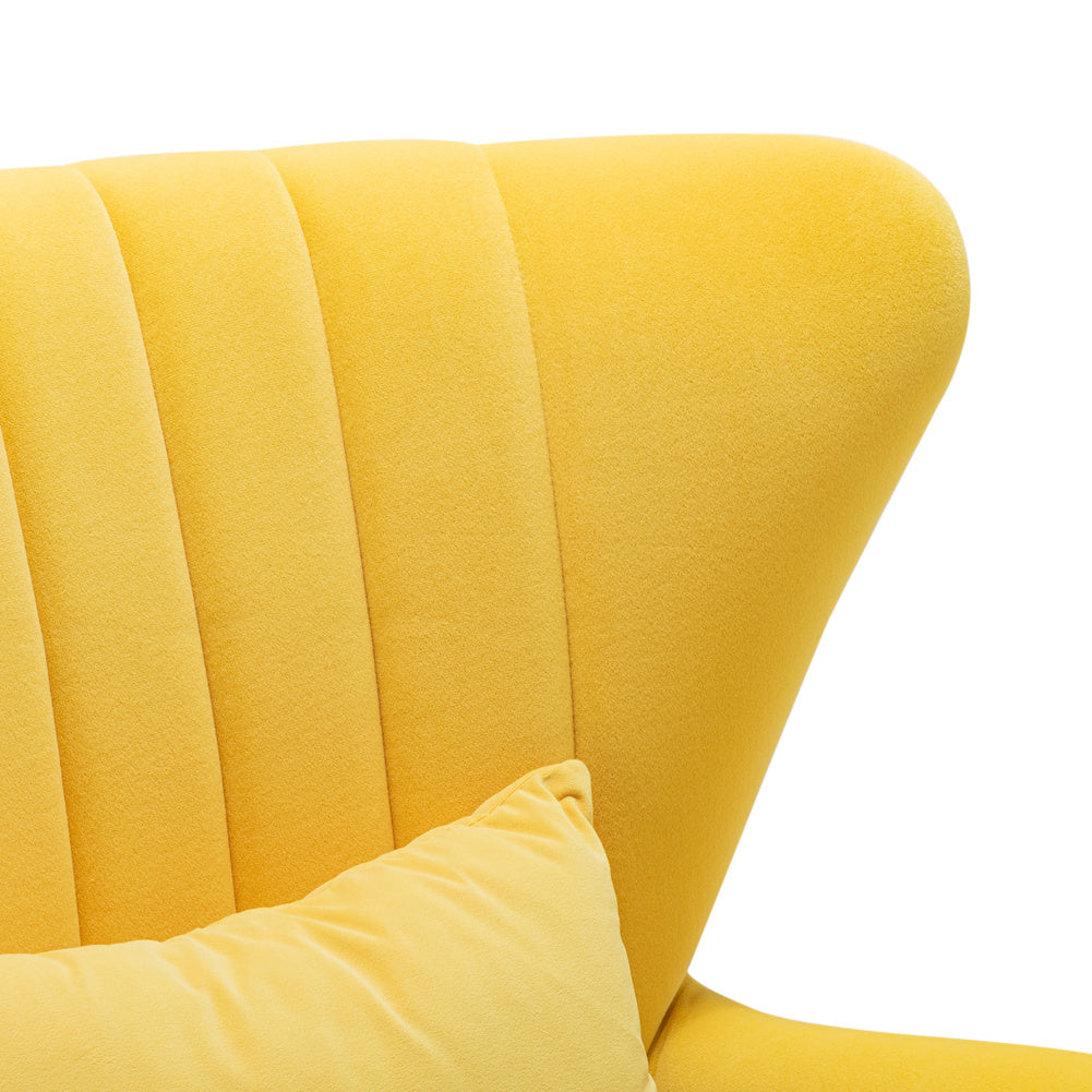 Occasion Velvet Wingback Armchair with Lumbar Pillow Yellow