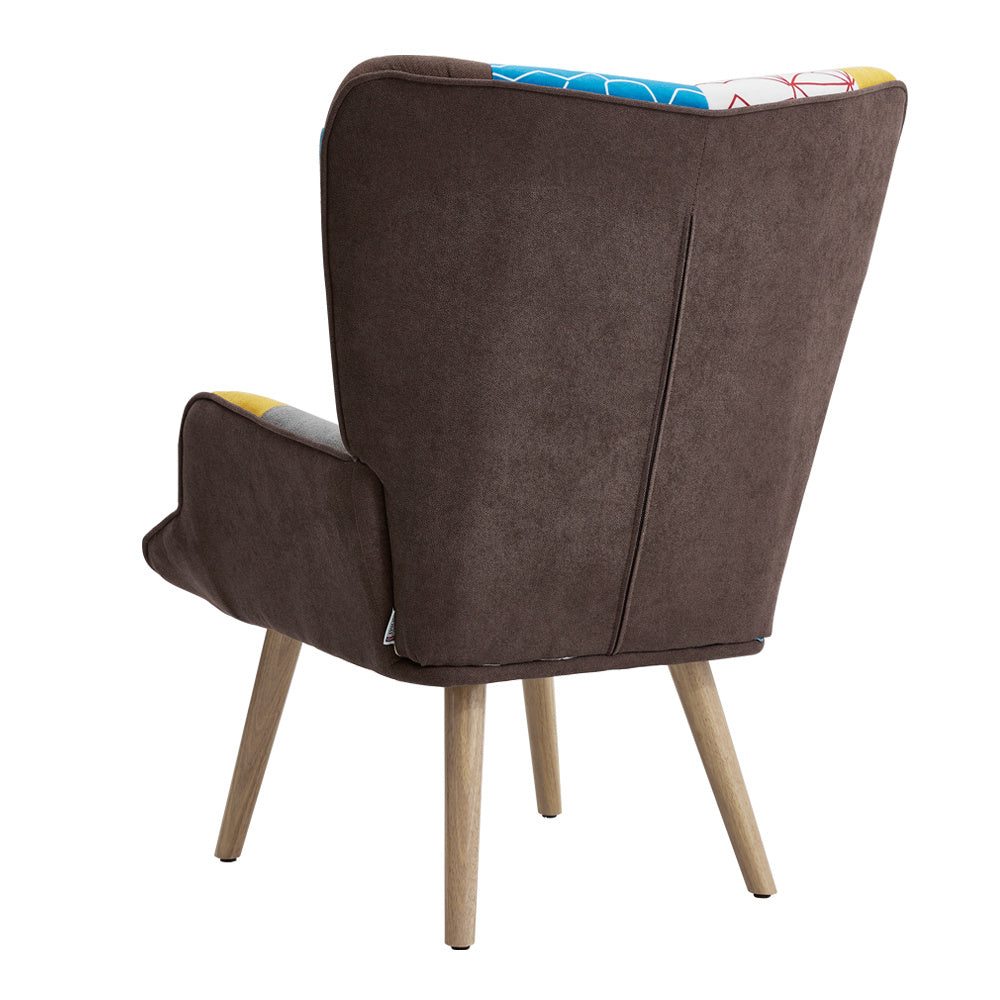 Patchwork Tufted Armchair with Cushion and Footstool