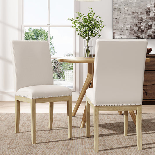 2Pcs Linen Buttoned Studded Upholstered Dining Chairs