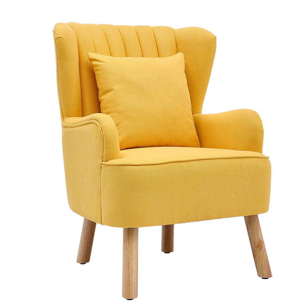 Yellow Upholstered Wingback Armchair and Footstool Set