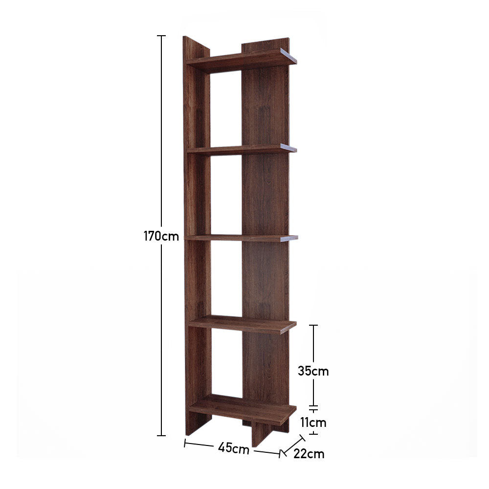 5 Tier Corner Storage Bookshelf Shelving Unit Walnut