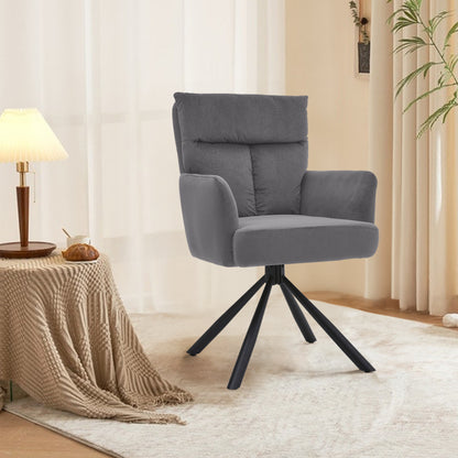 Grey Modern Upholstered Swivel Armchair with Black Legs